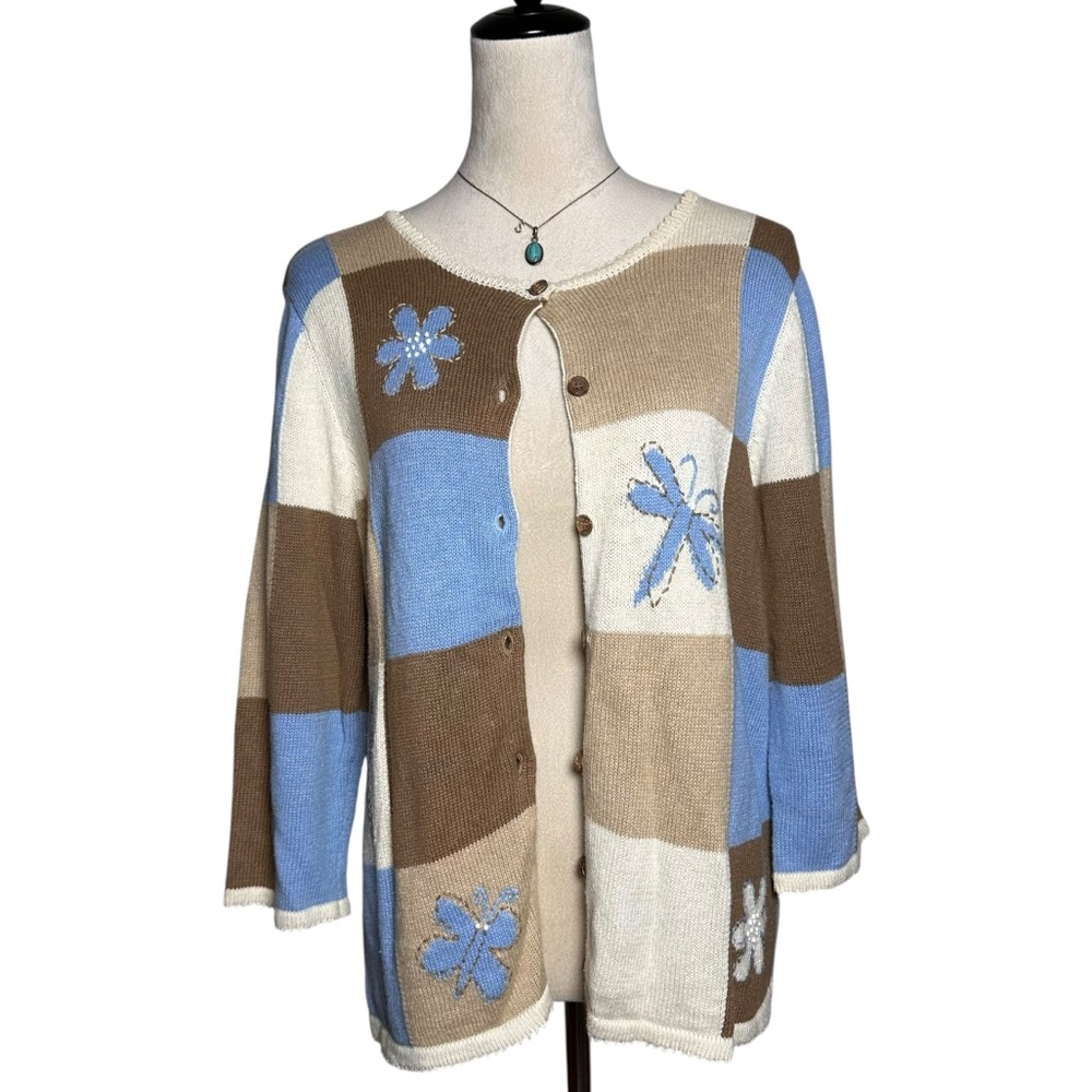 Christopher & Banks Patchwork Knit Cardigan Floral Grannycore‎ Cottagecore Y2K